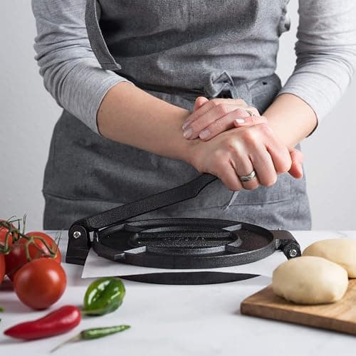Chef Tacos Authentic Cast Iron Tortilla Press, Roti Maker, Heavy Duty Tortillera Pataconera, Pre-Seasoned Corn or Flour Presser, Taco Maker, Taco Shaper (8-Inch) thumbnail 2