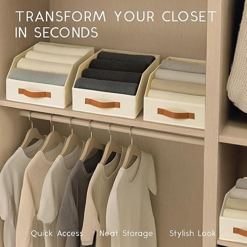 Homsorout Fabric Storage Bins for Organizing - 6 Pack Large Trapezoid Collapsible Storage Bins with Front Handle, Closet Organizers and Storage for Bedroom, Home Shelves, Small Spaces, Beige thumbnail 4