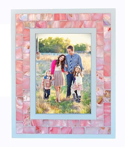 GIFTME 5 Wedding Picture Frame 5x7 Pink Mother of Pearl Mosaic Photo Frame Tabletop or Wall Hanging Picture Frame(5x7 inch, Pink,1pc) thumbnail 5