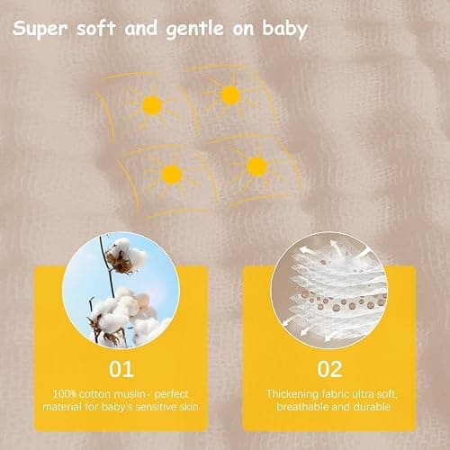 Lovely Care 12 Pack Muslin Burp Cloths 100% Cotton Muslin Cloths Large 20''x10'' Extra Soft and Absorbent Baby Burping Cloth - Brown thumbnail 5