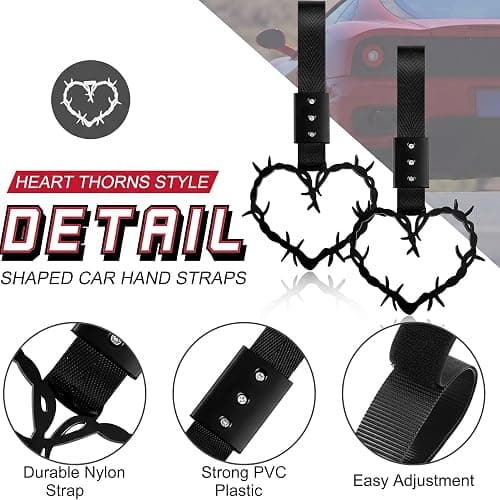 Fabbay 2 Pieces Heart Handle Keychains Car Accessory Heart Hand Strap Drift Charm for Car Interior Exterior Decoration(Black,Thorns Style) thumbnail 3