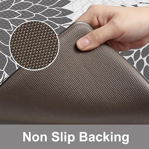 Kitchen Rugs and Mats Cushioned Anti Fatigue Kitchen Mat 2PCS Non-Skid Waterproof Boho Kitchen Runner Rug Comfort Foam Standing Mat for Office,Laundry,Kitchen Sink,Grey Floral thumbnail 6