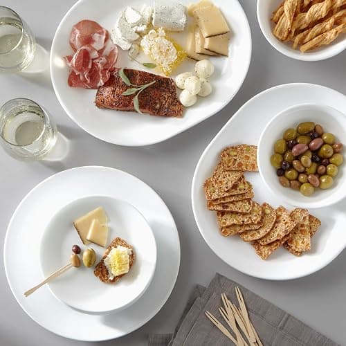 Corelle Vitrelle 38-Piece Service for 12 Dinnerware Set, Triple Layer Glass and Chip Resistant, Lightweight Round Plates and Bowls Set, Winter Frost White thumbnail 3