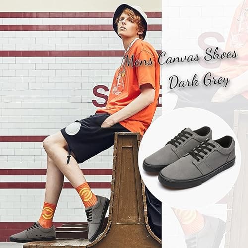 BENPAO Mens White Casual Shoes All Black Fashion Sneakers for Men Low Top Lace Up Canvas Shoes thumbnail 3