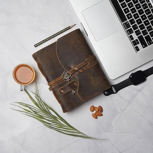LEATHER VILLAGE Vintage Leather Journal – 200 Handmade Vintage Deckle Edge Paper – Leather bound Journal For Women Men – Vintage Key Closure - Book of Shadows - Cappuccino Brown - 8X6 inches (A5) thumbnail 5