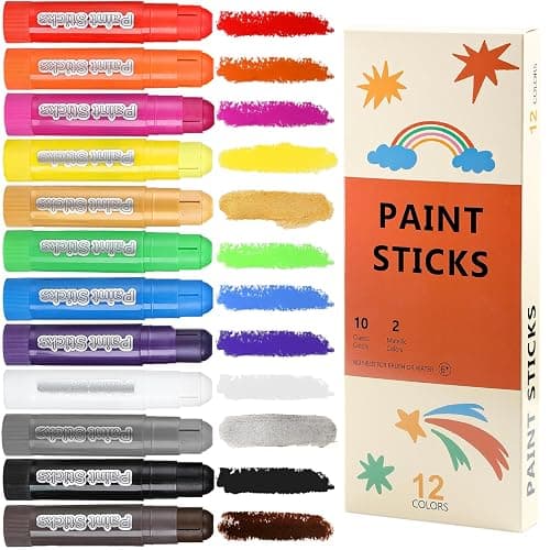 12 Colors Tempera Paint Sticks, No Mess, Quick-Drying & Non-Toxic Art Supplies, Easy-Grip for Toddlers and Kids, Works Great on Paper, Wood, Glass, Canvas, Gifts for Drawing on Various Objects - Image 1