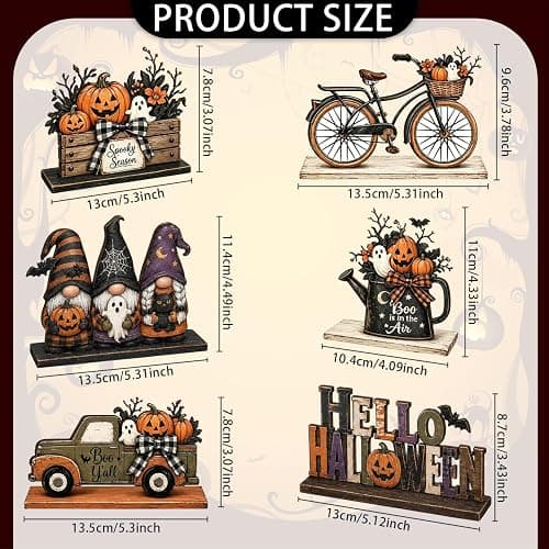 Halloween Decor Indoor, Halloween Table Decorations Indoor for Home | 6 Pcs Halloween Pumpkin Gnome Ghost Decorations Farmhouse Wooden Halloween Party Centerpiece Signs Decor for Kitchen Office thumbnail 4