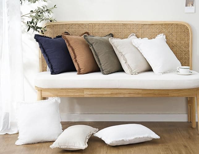 Foindtower Set of 2 Decorative Linen Fringe Throw Pillow Covers Cozy Boho Farmhouse Cushion Cover with Tassels Soft Accent Pillowcase for Couch Sofa Bed Living Room Home Decor,18×18 Inch,Khaki Brown thumbnail 7