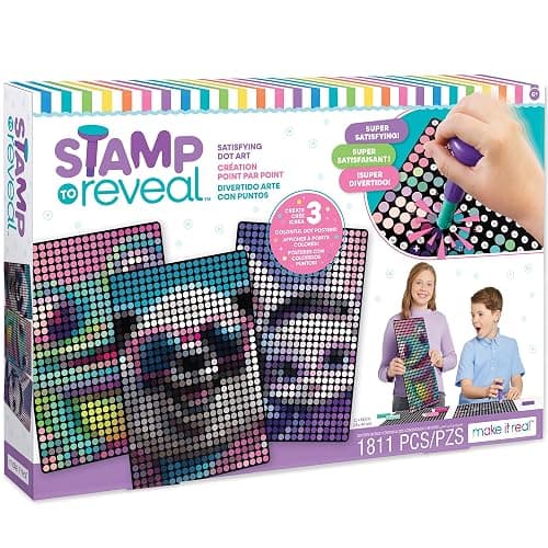 Make It Real Stamp to Reveal DIY Dot Posters, 1 Stamper per kit & 3 Dot Posters |Craft Kit, Artwork Activity, Girls & Kids Ages 6 Bunny, Frog, Panda - Image 1
