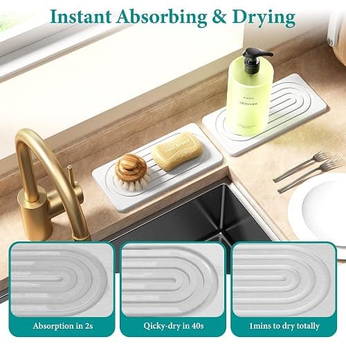 MAGKOTA Water Absorbing Stone Tray, Quick Drying Diatomite Bathroom Tray Countertop, Stone Drying Mat for Kitchen Counter, Soap Dish Dispenser Vanity Organizer, White-A-8.3" x 4" thumbnail 3