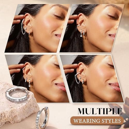 Florideco 4 Pairs Small Hoop Earrings for Women Trendy 14K Gold Plated Chain Drop Earrings Set Hypoallergenic CZ Huggie Hoops Lightweight Cartilage Earring Stacks Women's Jewelry Gifts thumbnail 5