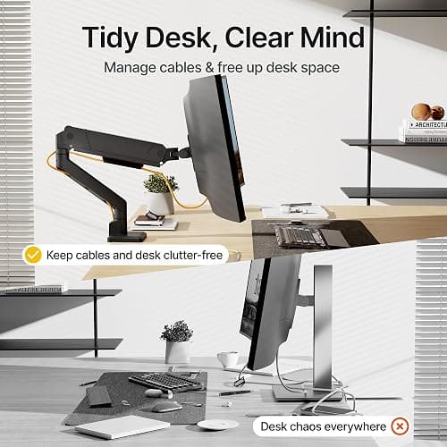 monTEK Single Monitor Arm for Max 45 Inch Ultrawide Screens Adjustable Monitor Desk Mount Holds 35 Lbs Cable Management with Clamp/Grommet Desk Mount, VESA 75/100mm thumbnail 5