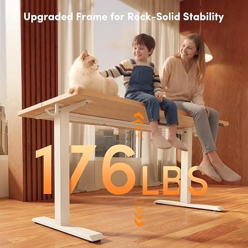 FEZIBO Standing Desk, 48 × 24 Inches Electric Height Adjustable, Sit and Stand Up, Computer Office Desk with Splice Board, White Frame/Maple TOP thumbnail 4
