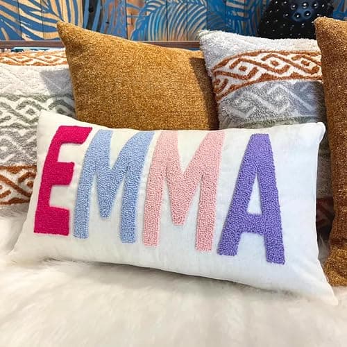 RunIncar Personalized Pillow Cover w/Initial, Monogram Pillow Custom Name, Home Office Decor Punch Needle Embroidered Custom Room Decor for Couple Gift Cushion, Customizable Size thumbnail 5