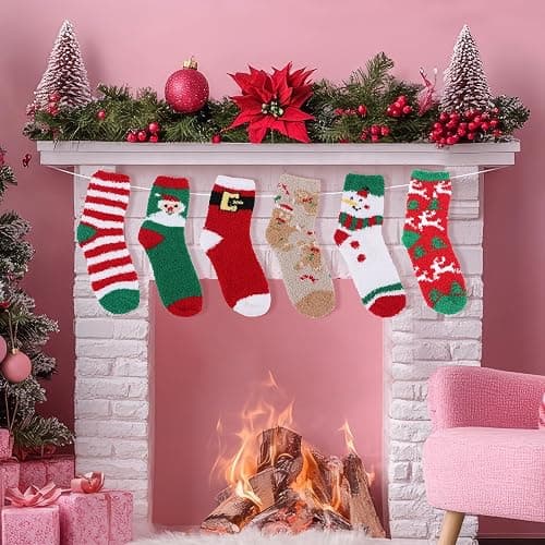 CCINEE 6 Pairs Christmas Fluffy Socks,Xmas Winter Warm Soft Socks Fuzzy Slipper Bed Socks for Christmas Holiday Party thumbnail 6