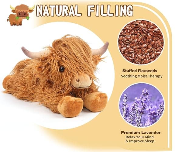 Highland Cow Stuffed Animals, Microwavable Stuffed Animals Heating Pad for Cramps, Pain Stress Relief, Heatable & Coolable Lavender Scented Cow Plush Toy for Anxiety, Women Kid Bedtime Highland Cattle - A-Highland Cow -1 thumbnail 6