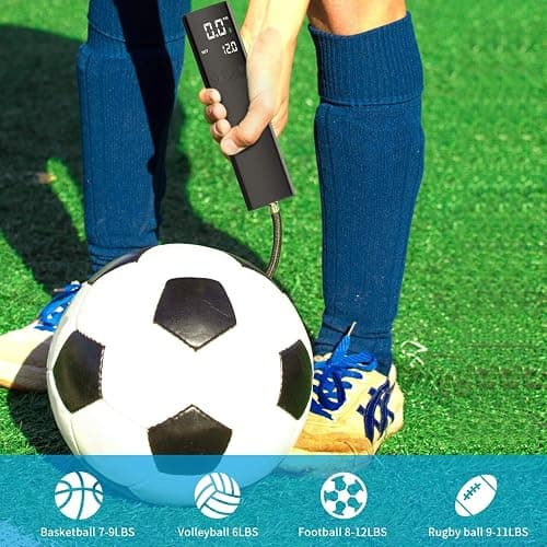 Pumteck Electric Ball Pump, Smart Air Pump Portable Fast Ball Inflation with Precise Pressure Gauge and Digital LCD Display for Football Basketball Volleyball Football (2 Pin and 1 Spout) thumbnail 2