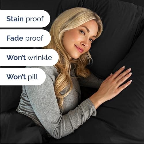 Queen Size 4 Piece Sheet Set - Comfy Breathable & Cooling Bed Sheets Set - Hotel Luxury Bedding for Women, Men, Kids, Teens, Boys & Girls - Deep Pockets, Ultra-Soft, Wrinkle Free - Oeko-Tex - Black thumbnail 5