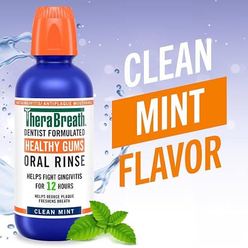 TheraBreath Healthy Gums Oral Rinse, Antigingivitis, Clean Mint Flavor, Dentist Formulated to Help Prevent Gingivitis and Support Gum Health, Alcohol Free, 16 Fl Oz (Pack of 2) thumbnail 2