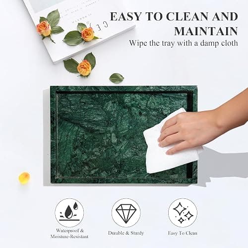 YMXYJM Real Natural Marble Tray for Bathroom, Genuine Marble Stone Vanity Tray, Luxury Storage Trays for Kitchen, Vanity, Home Decor, Dresser, Non-Resin/Non-Ceramic, 12"x 8"x 1.2", Dark Green thumbnail 8