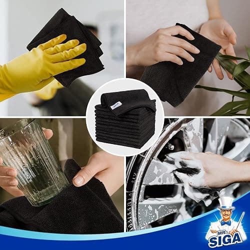 MR.SIGA Microfiber Cleaning Cloth, All-Purpose Microfiber Towels, Streak Free Cleaning Rags, Pack of 12, Black, Size 32 x 32 cm(12.6 x 12.6 inch) thumbnail 7