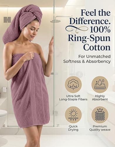 LANE LINEN Bath Towel Set Absorbent Quick Dry 100% Cotton - Wishful Mauve | Cotton Bath Towel Set - OEKO-TEX Certified, Ring-Spun Durability, Terry Weave Comfort, Hotel-Style Look thumbnail 2