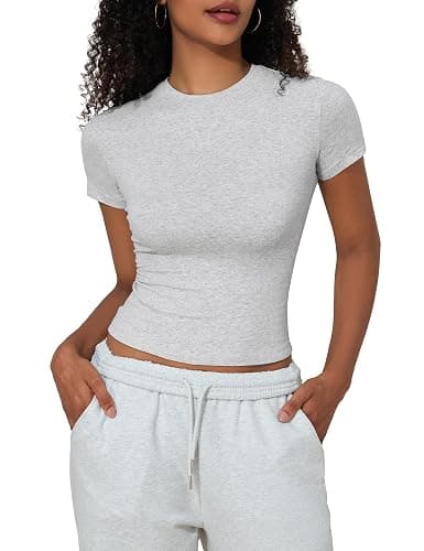PrettyGuide Women's Cotton Crop Tops Short Sleeve Crewneck Basic Tee Tight Fit Y2K Baby Tee Cute Casual Summer Going Out Tops thumbnail 4