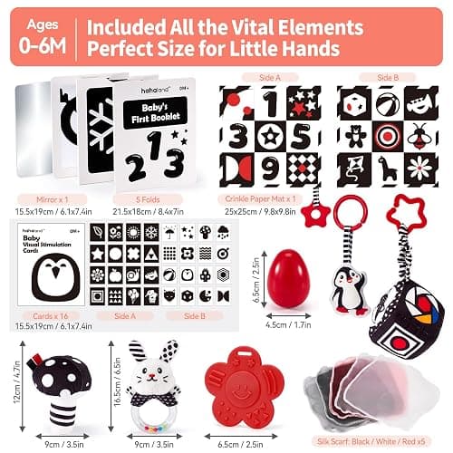 hahaland Juguetes Bebes 0-3 Meses - Blanco y Negro Sensorial Juguetes para Bebes 0 3 6 Meses, Tummy Time Juegos de Estimulación Regalos Bebe 0-6 Meses 30 Piezas Set thumbnail 8