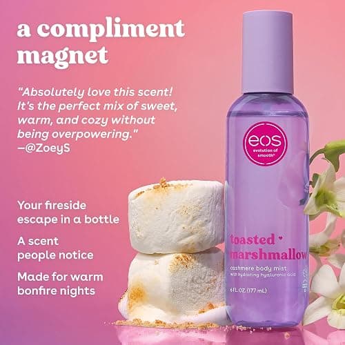 eos Cashmere Body Mist, Toasted Marshmallow, Toasted Vanilla, Sweet Marshmallow, Hair Mist, Body Spray for Women Moisturizing, Hyaluronic Acid, Vanilla Body Spray, Vegan, Cruelty-free, 6 fl oz thumbnail 2
