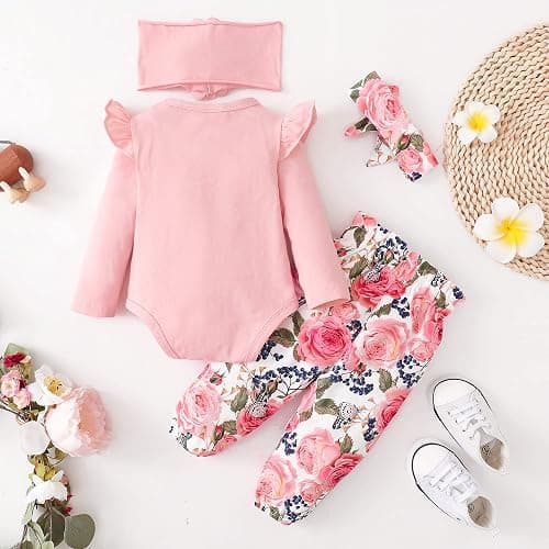 SUNNY PIGGY Newborn Infant Baby Girl Clothes Ruffle Romper Toddler Girl Floral Cotton Pant Sets Girls Clothing Outfit thumbnail 7