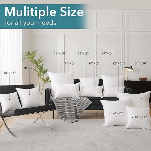 Oubonun 18"x18" Pillow Inserts (Set of 2) - Throw Pillow Inserts with 100% Cotton Cover - 18 Inch Square Interior Sofa Pillow Inserts - Decorative Pillow Insert Pair - White Couch Pillow thumbnail 6