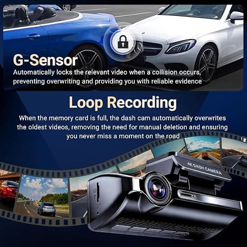 Grskiy 4K Dash Cam Front and Rear, Car Dash Camera with Built-in GPS, 5GHz WiFi, Night Vision, G-Sensor, 64GB SD Card, Loop Recording, 3.59 Inch Screen, 170° Wide Angle, Parking Monitor thumbnail 6