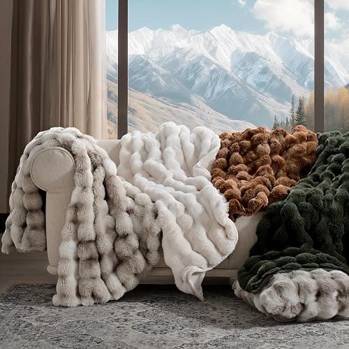 EverGrace Ultra Soft Luxury Fluffy Faux Rabbit Fur Throw Blanket, Thick Warm Bubble Throw for Bed, Cozy Plush Reversible Blankets for Couch, Chair, Sofa, Ivory White, 60x80 Inches thumbnail 8