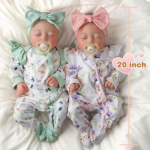 BABESIDE Lifelike Reborn Baby Dolls Twins, 20 inch Realistic Newborn Boy Girl Soft Vinyl and Cloth Body Real Life Baby Dolls Sleeping with Accessories for 3+ Year Old Kids Gifts thumbnail 8