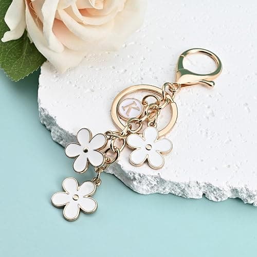 OUMILAN Initial Keychain Cute Flower Charms Keyring for Handbag Backpack–Personalized A-Z Letter Jewelry Gift for Women Girls thumbnail 4