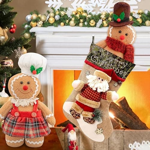 Christmas Decorations Indoor 12.6 inch Gingerbread Plush Ornaments Gingerbread Man Stuffed Animal Christmas Decor Gift for Kids Girls (Set of 2) thumbnail 4