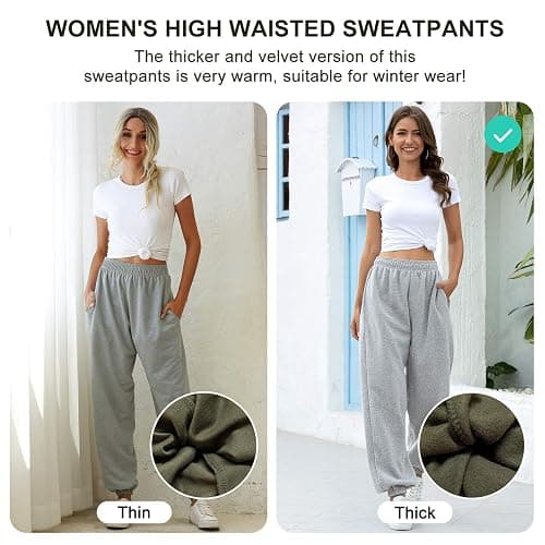 Maeau Women's Casual Sweatpant Sport Jogging Cuffed Trousers High Waist Loose Pants Cotton Cinch Bottom Pant Thick/Thin - A-thick-grey - Medium thumbnail 3