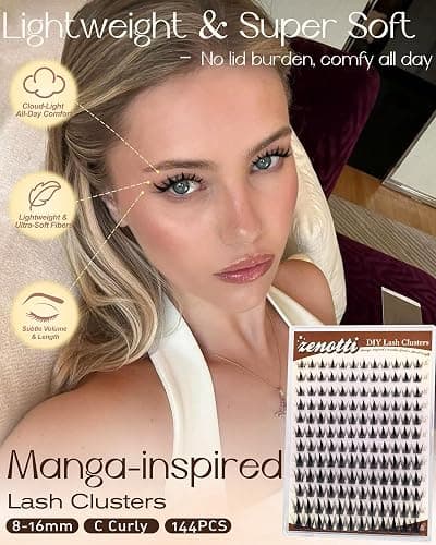 Manga Lash Clusters Natural Anime Lash Clusters with Spikes Fairy Cluster Eyelash Extensions Wispy Spiky Cosplay Individual Lashes with Invisible Band C Curly Doll Lash Extension 8-16MM by zenotti thumbnail 4