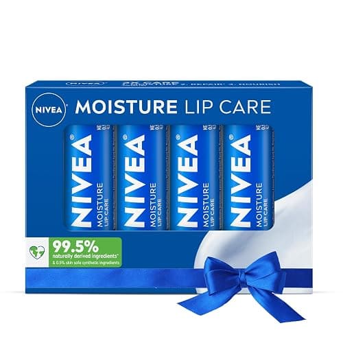 NIVEA Moisture Lip Care, Hydrating Lip Balm with Shea Butter, Nourishing Oils and Vitamin C & E, 3-in-1 Moisture, Repair and Nourish, 0.17 Oz Stick, Pack of 4 - Image 1