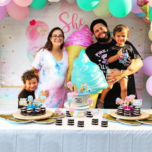 JOYMEMO 24 Pcs What's The Scoop Gender Reveal Cupcake Toppers - Pink Blue Ice Cream Baby Shower Decorations, Double Sided Paper Ice Cream Cake Decor for Pregnancy Celebration Newborn Party thumbnail 2