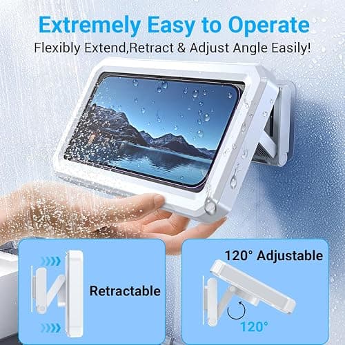 Coolpow Shower Phone Holder Waterproof Phone Holder for Shower Wall Waterproof【Anti-Fog】480°Adjustable Retractable Bathroom Phone Holder Mount Stand Water Proof Shower Case for iphone 4-7" Cellphones thumbnail 5