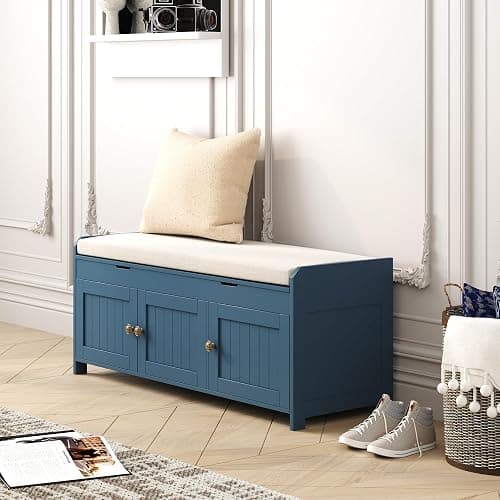 HOMEFORT 41.3" Shoe Bench with Lift Top Storage, Entryway Bench with Cushioned Seat, Wooden End of Bed Bench, Shoe Cabinet Bench with Hidden Storage Space, for Bedroom, Hallway,Blue thumbnail 9