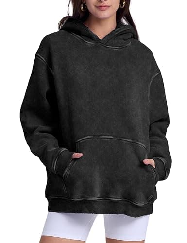 FAIABLE Womens Oversized Acid Wash Hoodie Unisex Heavyweight Cotton Hoodies Fleece Vintage Washed Sweatshirt Women Men thumbnail 2
