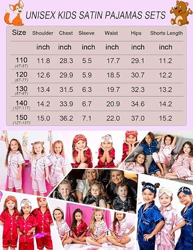 SWOMOG Unisex Kids Satin 2 Piece Pyjamas Sets Short Sleeve Teen Girls Boys Solid Button Down Top and Shorts Age 4-13 thumbnail 6