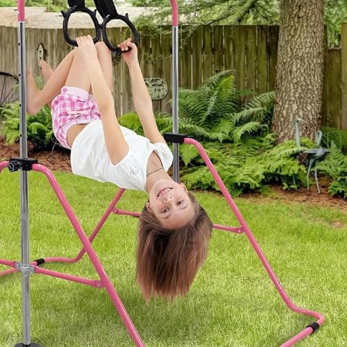 KAYMAN Foldable Gymnastics Horizontal Bar with Hand Protection Wrap, Adjustable Height & Feet - Durable Iron Equipment for Flexibility Training, Compact & Stylish - Perfect for Home Gym - Pink thumbnail 7