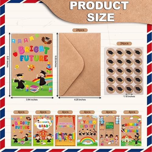 Gueevin 24 Pack Kindergarten Graduation Greeting Cards Class of 2026 Preschool Kindergarten Graduation Gift Card with Envelopes Stickers, 4 x 6 Inch Congrats Grad Greeting Cards for Kids Girls Boys thumbnail 3