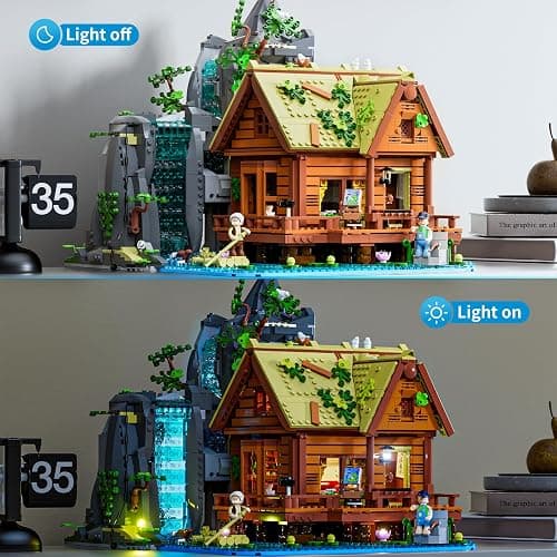 LUMIBRICKS Waterfall-Cabin Lighting Building-Bricks Set - 2539 Pcs Retro Waterfall House Collection LED Light Set for Adults and Retro House Architecture Building Collectors thumbnail 5