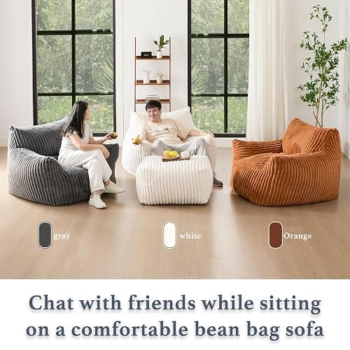 Giant Plush Bean Bag Chair for Adults with Armrests - Oversized Comfy Khaki Beanbag Lounge Lazy Floor Sofa Chair for Living Room, Bedroom & Dorm, Cozy Fluffy Single Cloud Mini Couch - XL Sofa Chair - Khaki thumbnail 8