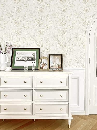 Ismoon Peel and Stick Wallpaper Floral Vintage Stick on Wall Paper Beige French Textured Contact Paper for Cabinet Removable Self Adhesive Wallpaper Vinyl Roll Shelf Deco, 17.3x78.7in thumbnail 6