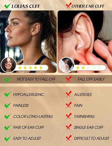 LOLIAS 12Pcs Ear Cuffs Non Piercing - 14K Gold Plated Ear Cuff Earrings for Women Adjustable Earring Cuffs for Non Pierced Ears Clip on Cartilage Earring Fake Earrings Set thumbnail 7